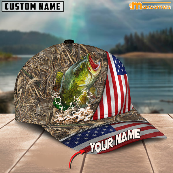 Maxcorners Personalized Zipper Flag Bass Fishing Cap