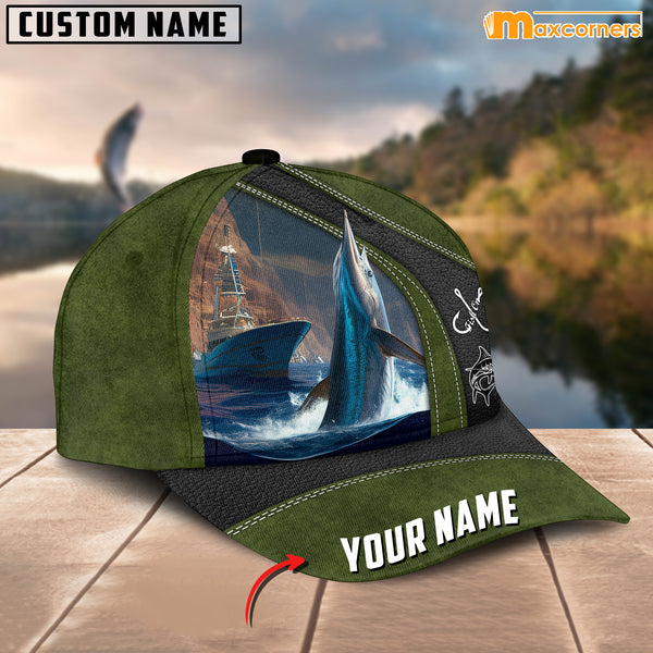 Maxcorners Marlin Fishing Personalized Name 3D Over Printed Cap