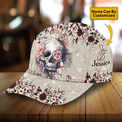 Maxcorners Custom Name Woman Skull Flower - Cap