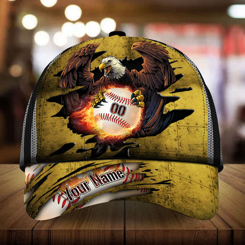 Max Corners Yellow Eagle Baseball Steel Pattern Custom 3D Cap