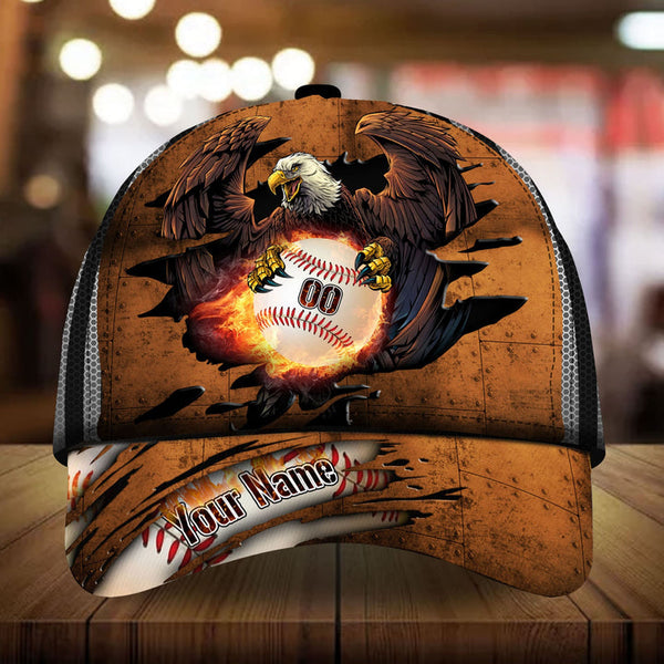 Max Corners Orange Eagle Baseball Steel Pattern Custom 3D Cap