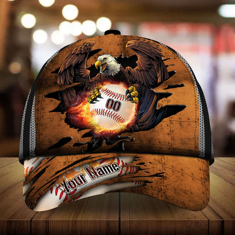 Max Corners Orange Eagle Baseball Steel Pattern Custom 3D Cap