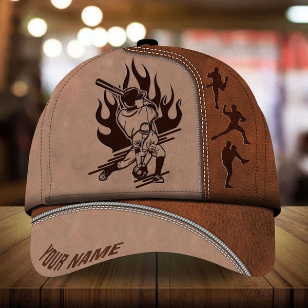 Max Corners Baseball Brown Leather Pattern Art Custom 3D Cap