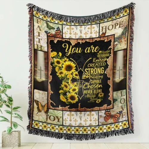Maxcorners Christian Gift You Are Beautiful Faith Sunflower Butterfly Woven Quilt- Blanket