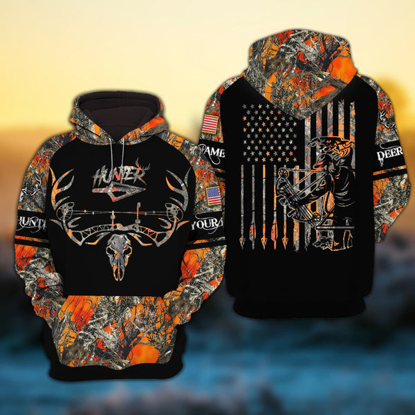 Max Corner Bow Hunter Pattern US Flag Personalized 3D Hoodie For Hunting Lover