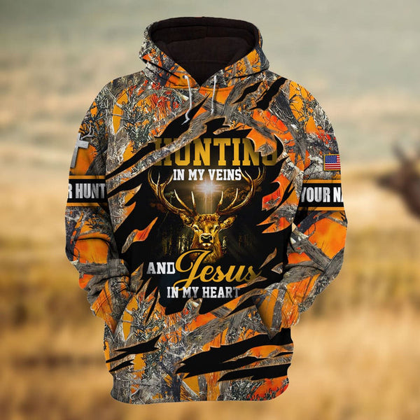 Max Corner Hunting In My Veins Deer Hunting Personalized 3D Hoodie For Hunting Lover