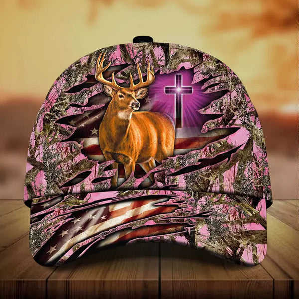 Maxcorners Premium Cross And Deer 3D Personalized Multicolor Cap