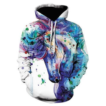 Maxcorners 3D Printing Horse Pattern Men Casual Fashion White Blue