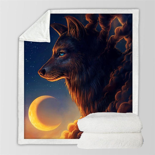 Maxcorners Night Moon Throw Blanket Wolf Native Indian Design