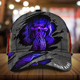 Maxcorners Custom Name Lava Skull Putting Hands Together Cap