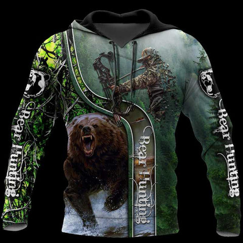 Maxcorners Men's Hoodies & Sweatshirts Bear Hunting Bow Camo Wild 3D Shirt