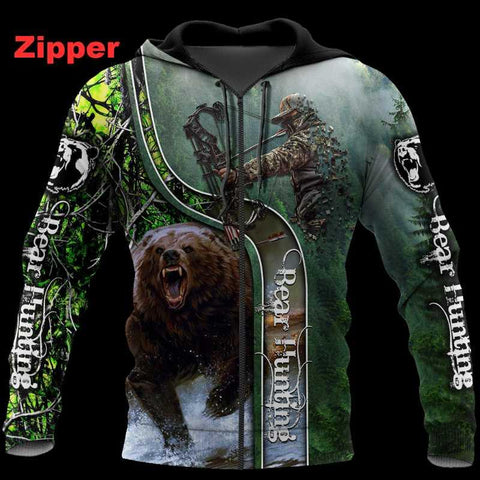 Maxcorners Men's Hoodies & Sweatshirts Bear Hunting Bow Camo Wild 3D Shirt