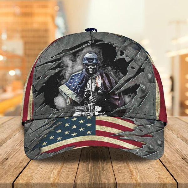 Maxcorners Skull Veteran American Flag - Cap
