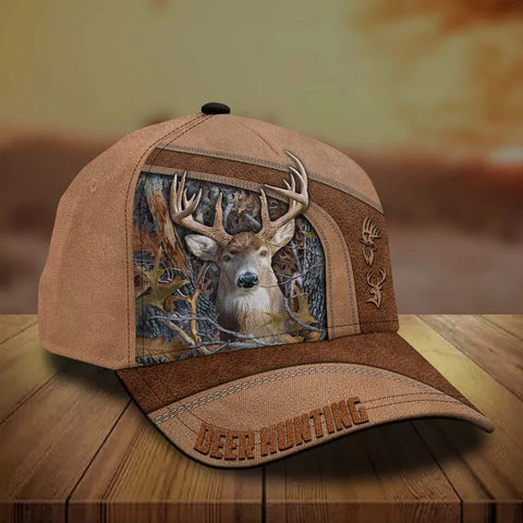 Maxcorners Premium Brown Printed Deer Hunting Personalized 3D Hat