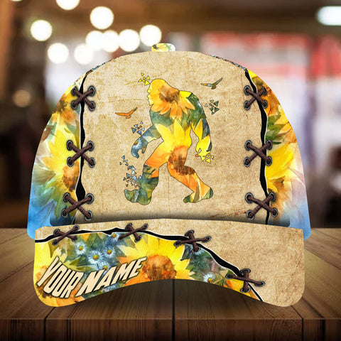 Max Corners Bigfoot Camping Art Leather Pattern 4 Custom 3D Cap