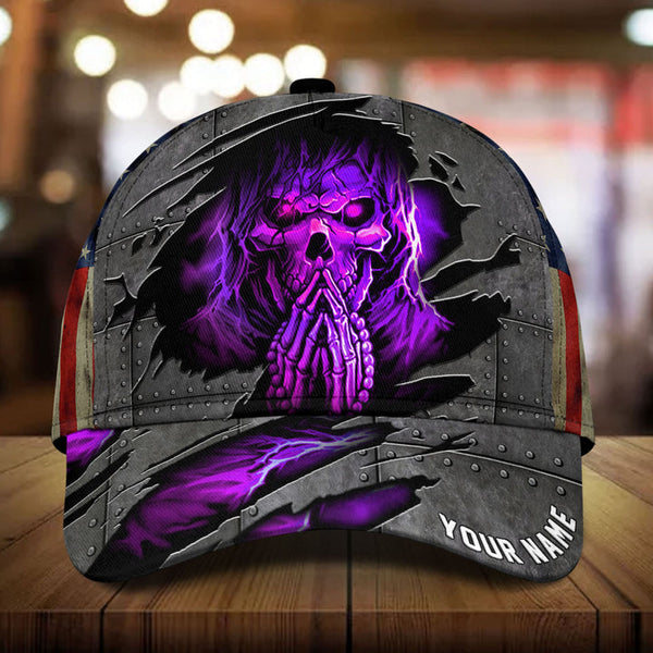 Maxcorners Custom Name Lava Skull Putting Hands Together Cap