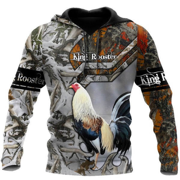 Maxcorners Rooster King Camo Grey All Over Printed Hoodie