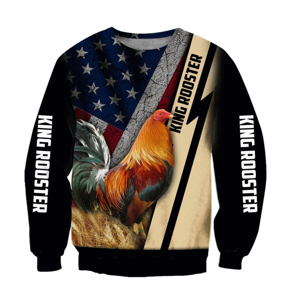 Maxcorners King Rooster American Flag All Over Printed Unisex Deluxe Hoodie