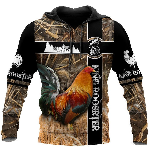 Maxcorners King Rooster In Field 3D Over Printed Unisex Deluxe Hoodie