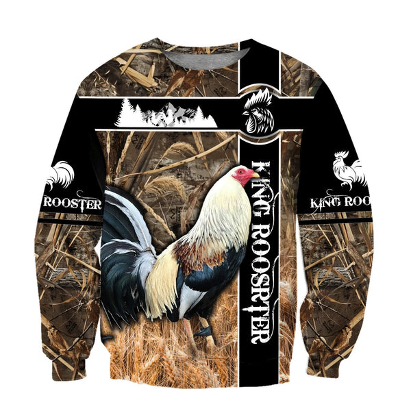 Maxcorners White Rooster King Camo All Over Printed Hoodie