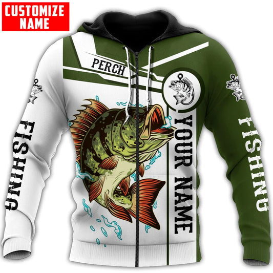 Maxcorners Perch Fishing Jumping Personalized Name 3D Shirt